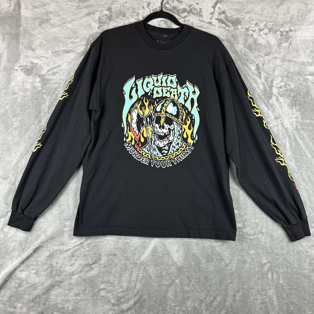 Liquid Death T-Shirt Men's M Black Skull Medieval Graphic Print Long Sleeve